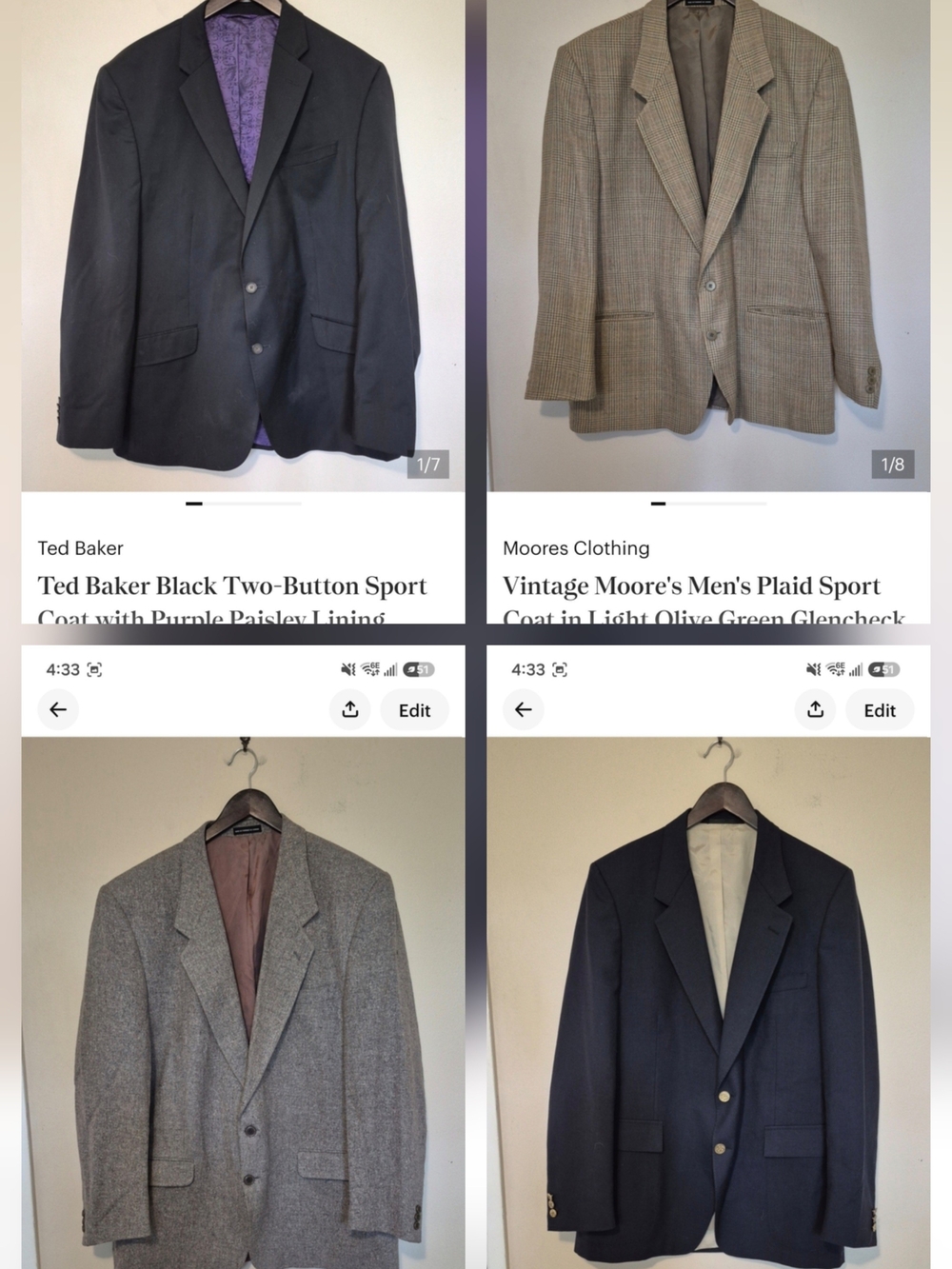 Bundle Of 4 Mens Classic 2 Button Blazers/ Sportcoat Sz L/XL